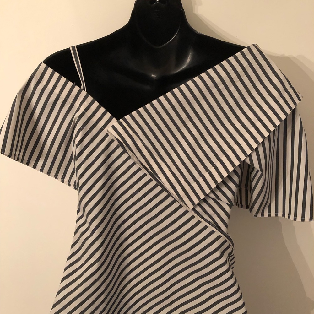 Theory Bryson Striped 1-shoulder Fold-over Top SZP - Picture 6 of 8